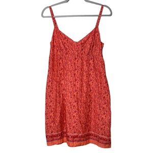 Old Navy Vintage Y2K Dress Peach Floral Boho Faux Wrap Top Sundress Size 8